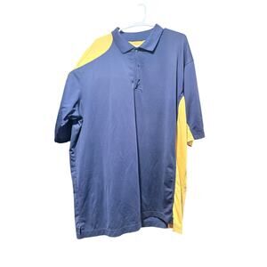 Men's Navy Blue Yellow Colorblock Polo Shirt Retro Y2K Athletic Streetwear